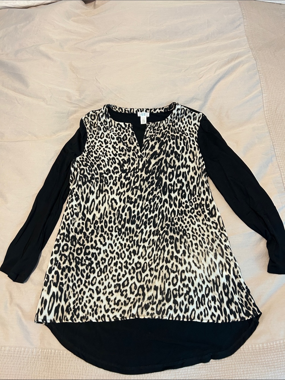 Spense Black & Cream Leopard Print Tunic Blouse